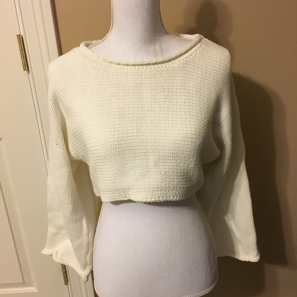 White Knitted Cropped Sweater